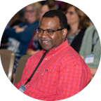 man attending conference session